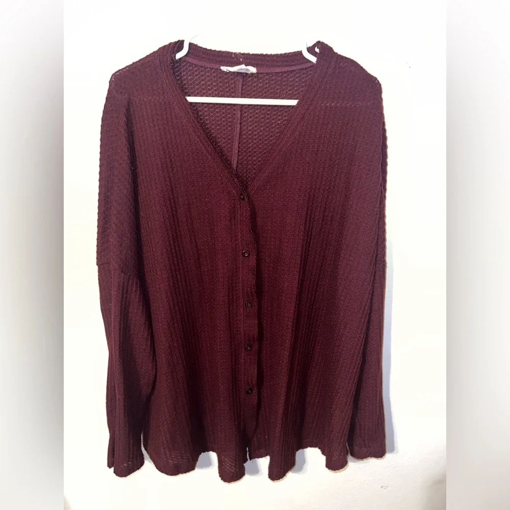 Indigo Thread Burgundy Long Sleeve Button Down Cardigan Sweater! Size 1X.